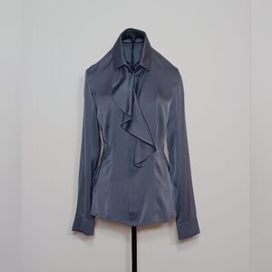 Hugo Boss 100% Silk Blouse Grey Silver Size 4